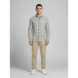 Men's Classic Grey & White Plaid Button-Down Shirt