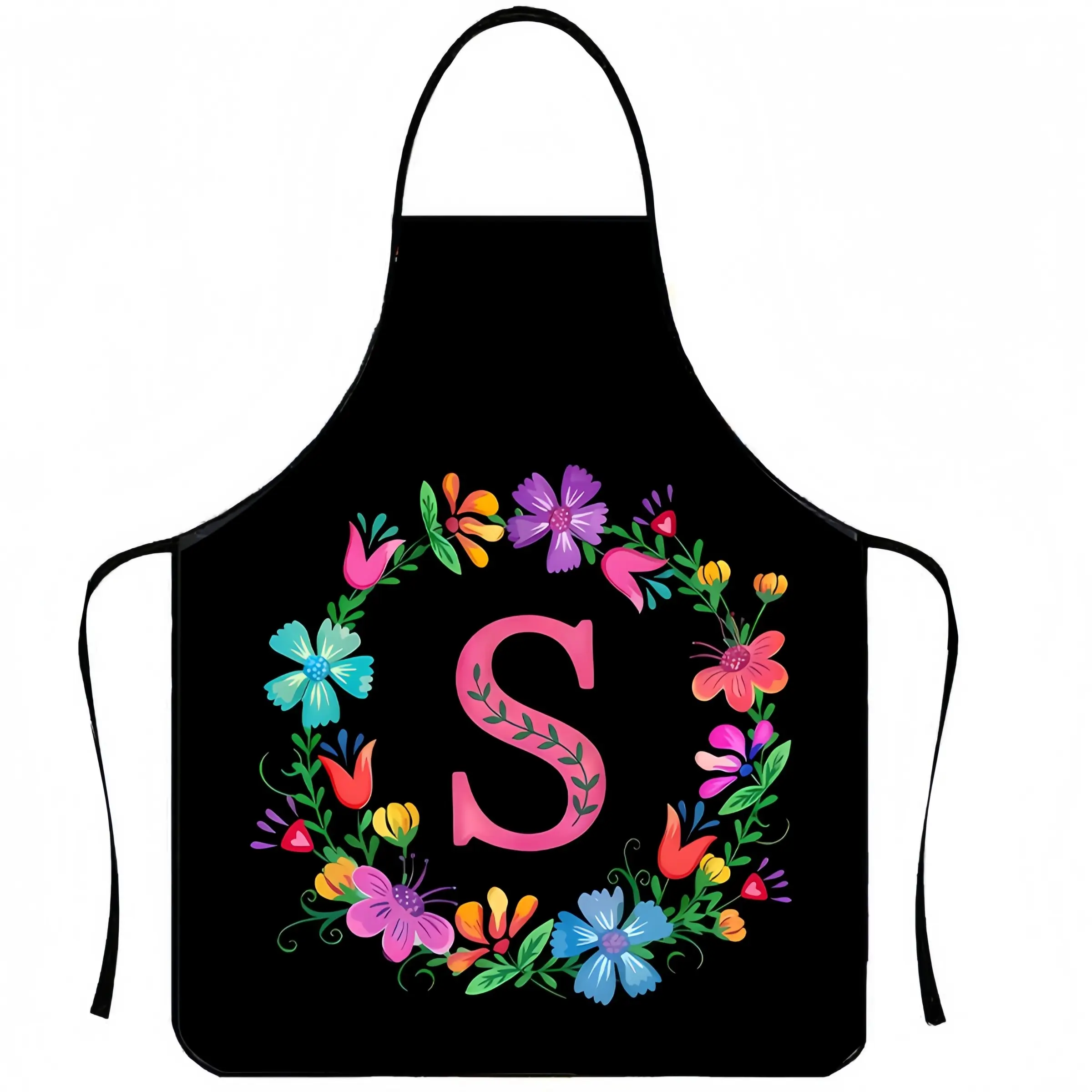 Floral Letter A S M Print Polyester Apron, 1 Count ﻿Mother's Day Gift Apron,Cool Summer Cooking Apron,Nails Design Tool,﻿Kitchen Essential,Apron for Women,Gift for Daughter&Mother&Wife&GF,Nail Tech