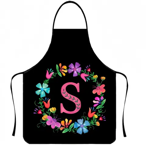 Floral Letter Print Polyester Apron, 1 Count ﻿Christmas Gift Apron,Cooking Apron,Nails Design Tool,﻿Kitchen Essential,Apron for Women,Gift for Daughter&Mother&Wife&GF,Garden Tool,﻿Cleaning Tool, Kitchen Aprons