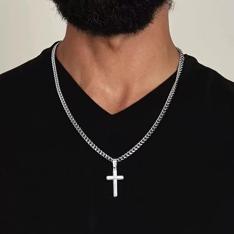 To My Son Cross Necklace from Mom Stainless Steel Cuban Link Chain with Engraved Pendant 49cm Perfect Birthday Graduation Gift for Him jesus christ crucifix