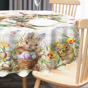Easter tablecloth round 70 inch easter bunny table cloth buffalo check plaid kitchen table cover for dining room spring round tablecloth indoor decor