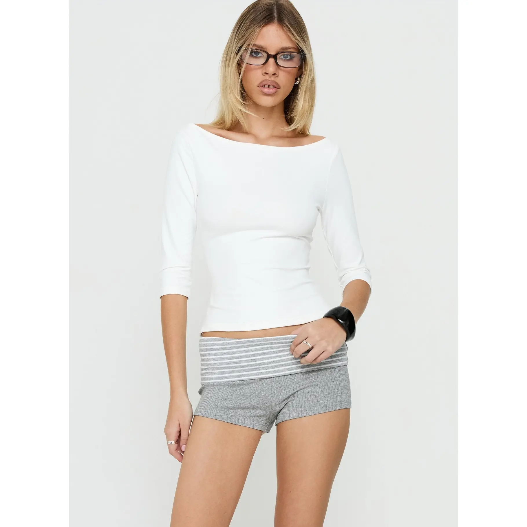 Susana Foldover Micro Shorts Grey Stripe