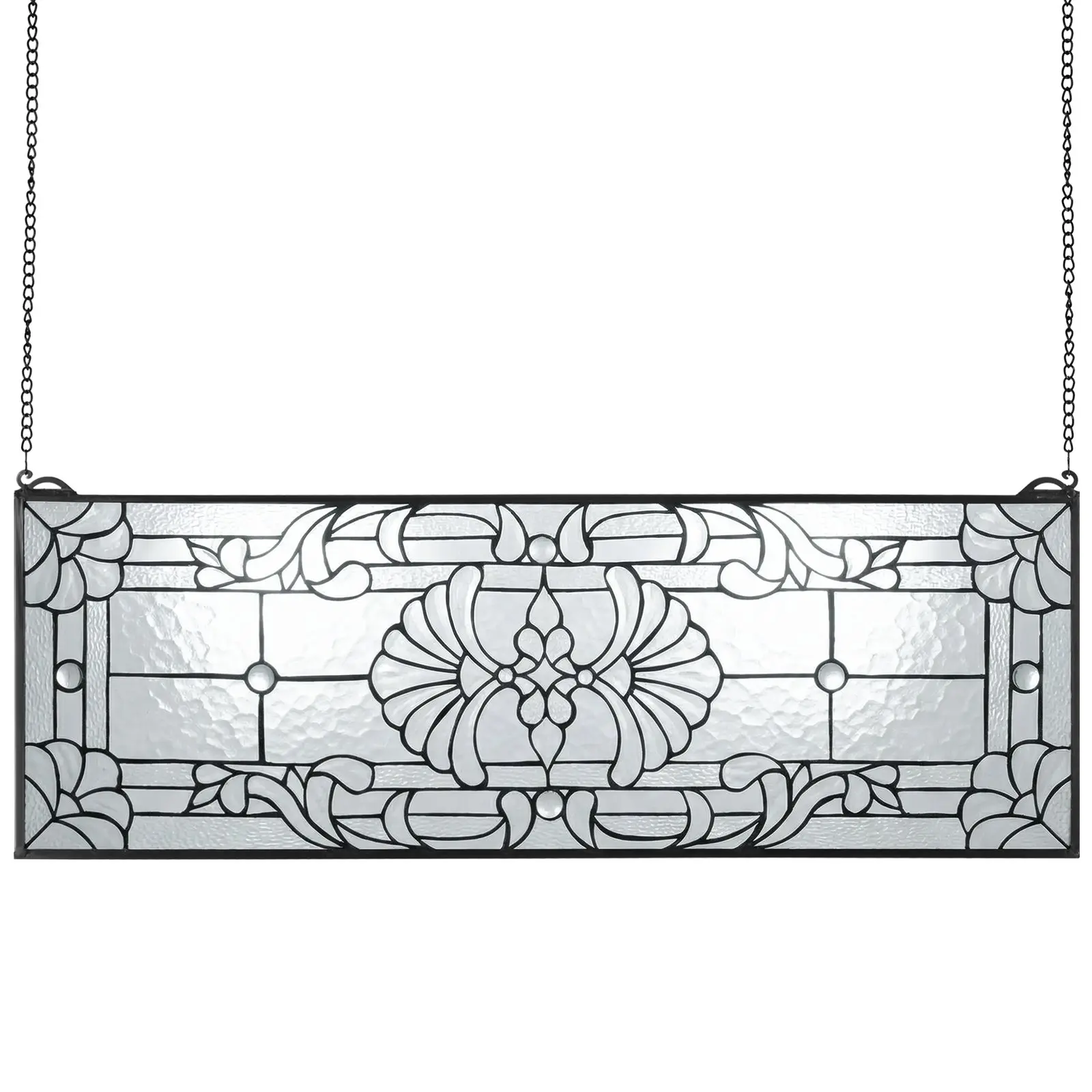 VEVOR Large Size Stained Glass Window Panel, 35.2"x13" Horizontal Rectangle Glass Panels with Chain, Modern Handcrafted Vintage Art, for Room Decor, Churches, Kitchen Home Accents