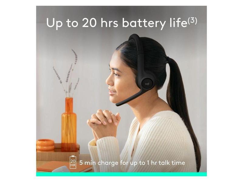 Logitech Zone 300 Wireless Bluetooth Headset With Noise-Canceling Microphone, Compatible with Windows, Mac, Chrome, Linux, iOS, iPadOS, Android - Black