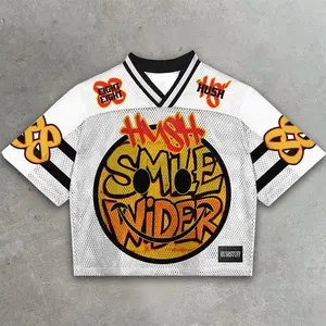 Vintage Smile Wider Graphics Blokette Blokecore Jerseychic V-Neck T-Shirt Football V-Neck Retro Summer Trendy Baseball Jersey Shirt Gift For Him Gift For Her Birthday, Baseball Jersey Outfit, AOP Merch, Outfit for Baseball Shirt Fan