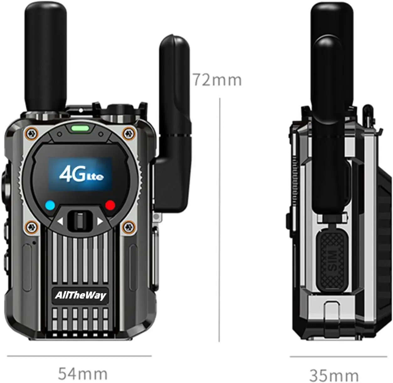 POC Walkie Talkie - Global Long-Range LTE 2-Way Radio with 1-Year SIM Card, 5000-mi Range, 3000mAh Battery, Clear Audio, Dual Portable Ham Radio Transceiver, Monitor Device, Noise Reduction, Fast Charging for Hiking, Camping