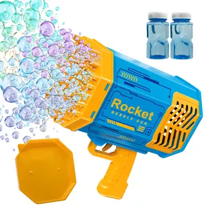 Rocket Bubble Gun 69 Hole Rechargeable Battery LED Lights 32 oz Solution + 2 Solution Bottles