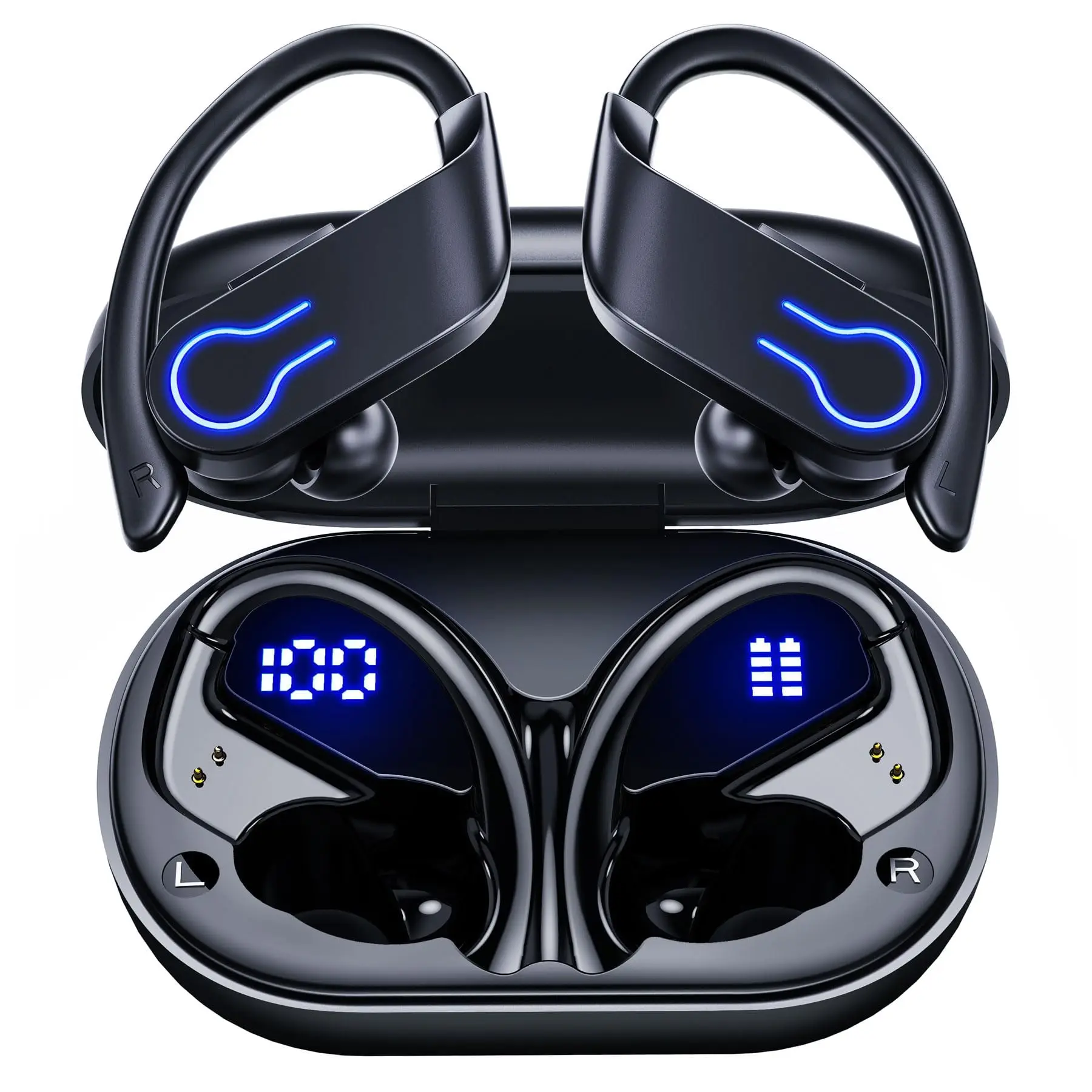 Ear Buds Wireless Earbuds Bluetooth 5.3 Headphones 68 hours of playtime Sports Over-Ear Headphones ENC Noise Cancelling with LED Display, IPX7 Waterproof Built-in Microphone Headphones for Gym/Running Audio