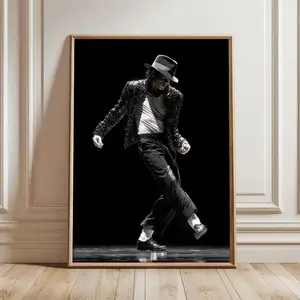 Michael Jackson Dance Motion Poster – Iconic Fedora Hat, Sequin Jacket and Glove Stage Art Print, Classic Music Decor for Bedroom, Studio, Dorm or Creative Spaces