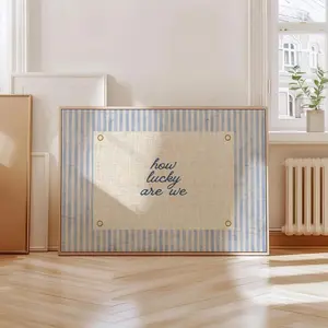 How Lucky Are We Print Trendy Aesthetic Home Decor Navy Blue Typography Poster Positive Wall Art Vintage Aesthetic Dorm decor Unframe