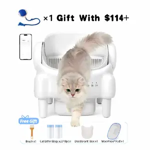 ECORUI Self - Cleaning - Litter Box Open-Top Automatic with App Control for Multiple Cats Safety Sensors Protection Cream White 16.5"x16.5" Entrance 10.5L Compartment