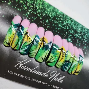 90s curve green and yellow freestyle french press on nails