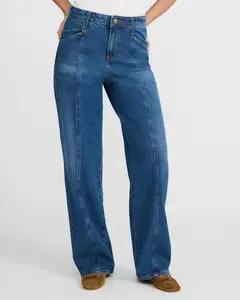 Express High Waisted Dark Wash Seamed Relaxed Straight Jeans