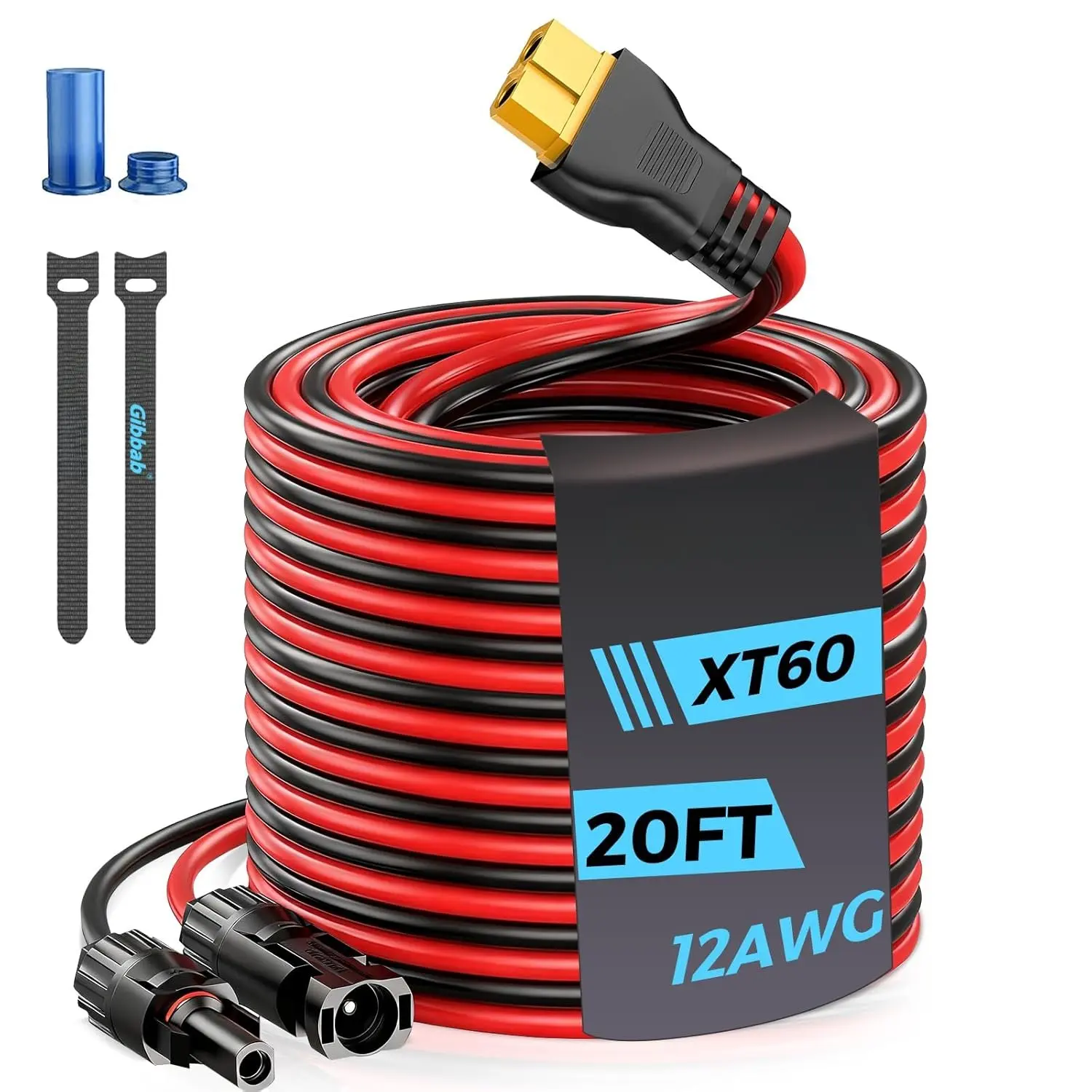 20FT 12AWG XT60 Solar  ,  Solar Panel Connector to XT60 Extension Charge Adapter  with Caps & Wire Ties for LiFePO4  RV Portable Power Station Ecoflow Generator