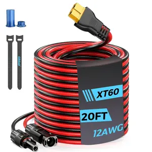 20FT 12AWG XT60 Solar  ,  Solar Panel Connector to XT60 Extension Charge Adapter  with Caps & Wire Ties for LiFePO4  RV Portable Power Station Ecoflow Generator