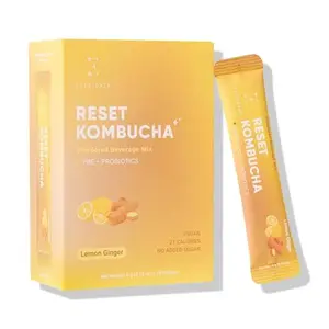 Everydaze Reset Kombucha Tea Powdered Beverage Mix | 10 Sticks | Prebiotics + Probiotics | Vegan | No Added Sugar, Gluten Free, Sparkling Powder Drink Pack (Lemon Ginger)
