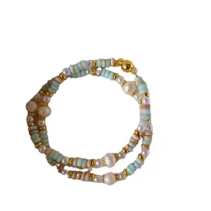 Dopamine Stackable Shoushan Stone Freshwater Pearl Bracelet for Women | Light Luxury Unique Delicate Hand Jewelry for Daily Wear Matching