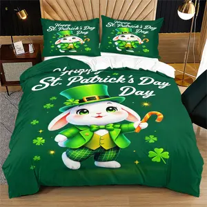 Saint Patrick's Day Lucky Pattern Quilt Cover Set, Suitable For Indoor Decoration To Create a Warm And Loving Atmosphere, Perfect As a Moving Or Holiday Gift, Includes 1 Quilt Cover And 1 Or 2 Pillowcases, Excluding Quilt Insert And Pillow Inserts
