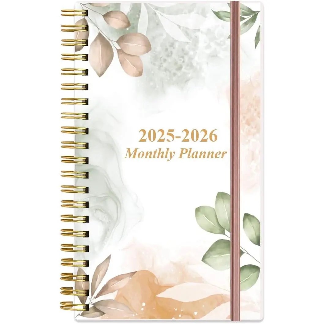 2025-2026 Monthly Planner - July 2025 - December 2026, Two Pages Per Month, 18 Monthly Calendar/Planner with Tabs,  -Wire Binding, Inner Pocket, 3.75" x 6.5", Rose Leaf