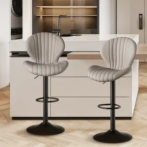 Light Grey Kitchen Bar Stools Sold Singly/2-Pack | 360° Swivel High Back Stools with Soft Padding, Easy Assembly for Breakfast Nook, Cafe