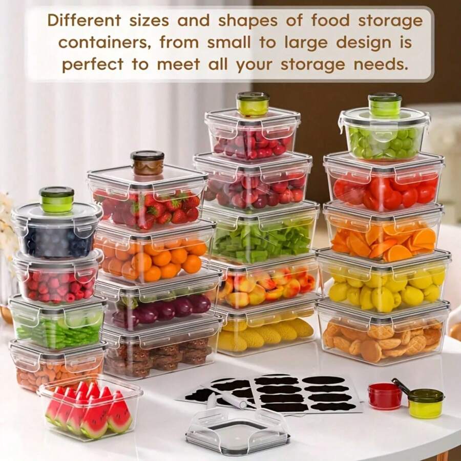 GHQ 40-Piece Set With Airtight Lids Lunchbox Combo, Food Storage Containers, Leak-Proof Leftovers Container, Stackable Freezer/Microwave/Dishwasher Lunchboxes (20 Rectangular + Round + 20 Lids)