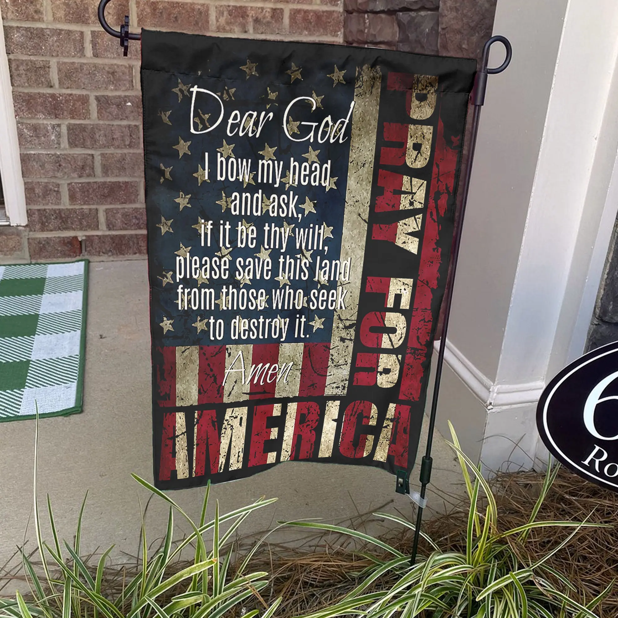 Dear God Pray For America Colorful Garden Flag Outdoor Yard Decor Double Sided Premium 100% Polyester Weather Resistant Unique Housewarming Gift