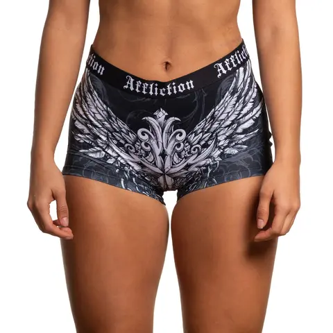 Affliction Women's Empower Boy Short Panties - 88% Poly Stretch, Polyester-Spandex Blend, Black Wash Underwear