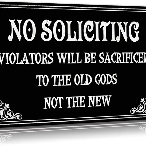12x8 in Durable Lightweight Recyclable Iron No Soliciting Hanging Sign - Pre-Drilled Holes Decorative Plaque, Edgy Gothic Wall Art, Witchy Gift, Aesthetic Home Signs, House Decor Aesthetic, Room Decorations, Home Accessory