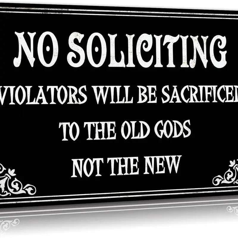 12x8 in Durable Lightweight Recyclable Iron No Soliciting Hanging Sign - Pre-Drilled Holes Decorative Plaque, Edgy Gothic Wall Art, Witchy Gift, Aesthetic Home Signs, House Decor Aesthetic, Room Decorations, Home Accessory