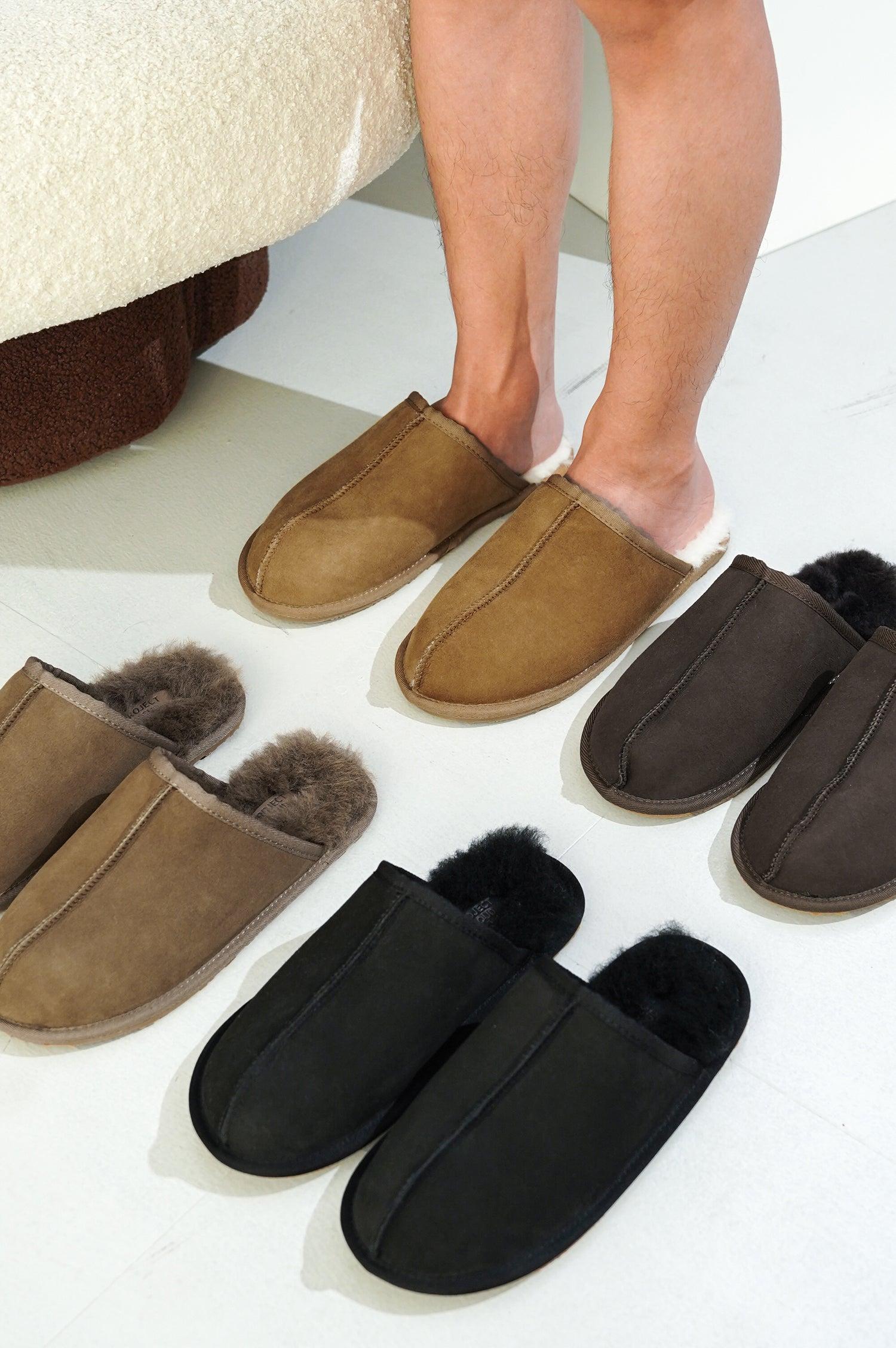 Project Cloud Men's | Genuine Sheepskin Upper House Slippers | Memory Foam | Lightweight | Non-Slip - Colin