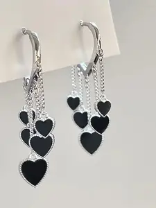 New Cold-Style Heart Earrings, Fashionable Fringe Design, Versatile Jewelry Accessory, Stylish Ear Studs for Women, High Quality Earrings, Lightweight Earring