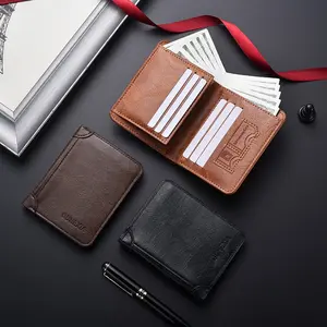 Men's Vintage Leather Wallet, 2 Counts RFID Blocking Trifold, Multi-Function Credit Card Holder, Money Clips with 2 ID Windows