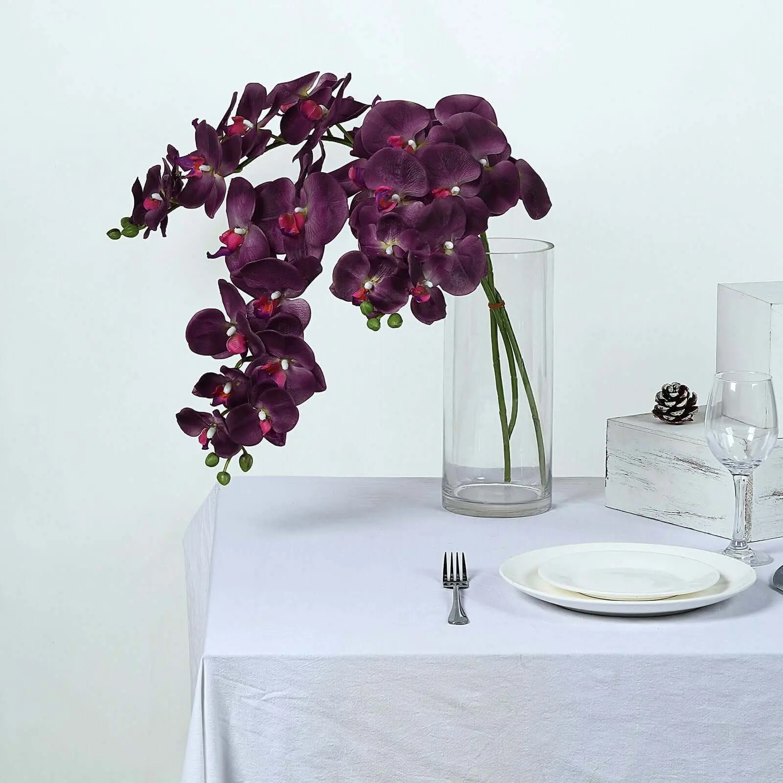 2 Pack 40" Eggplant Artificial Silk Orchid Flower Stems, Decorative Floral Branches