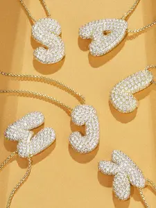 26 English Letter Necklace, Alphabet Necklaces, Initial Letter Necklace with Zircon Pendant, Stainless Steel Chain, Party Style Jewelry for All Seasons, Women's Fashion Accessory