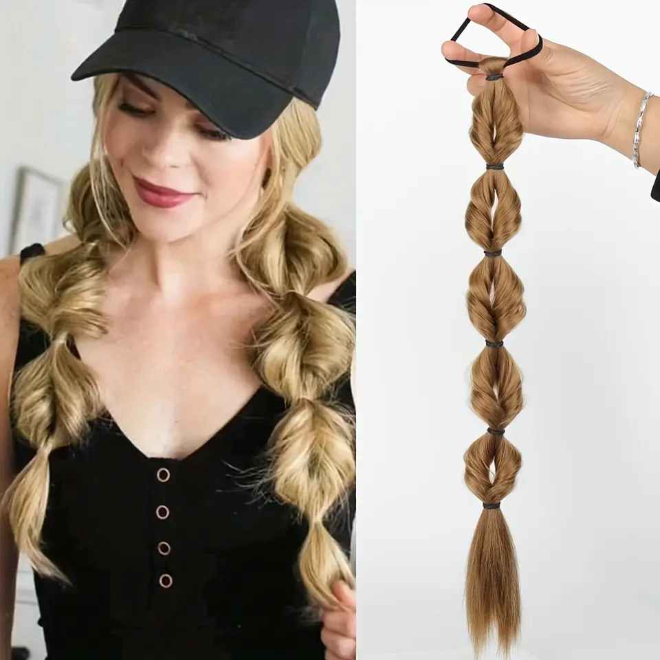 2-piece set of fake double ponytail braids for girls, lantern bubble braids, small lantern braids