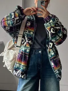 Women's Plush Jacket Casual Fashionable Jacket Winter Fashion Stand Collar Zipper Pocket Long Sleeve Warm Coat, Stylish for Cold Weather