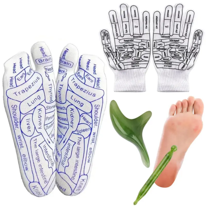 Reflexology Socks with Tools and Gloves Set, Unisex Pressure Point Socks with Reflexology Tools, Acupuncture Socks Kit for Foot Massage, Foot Massage Sock Guide Comfort Body Care