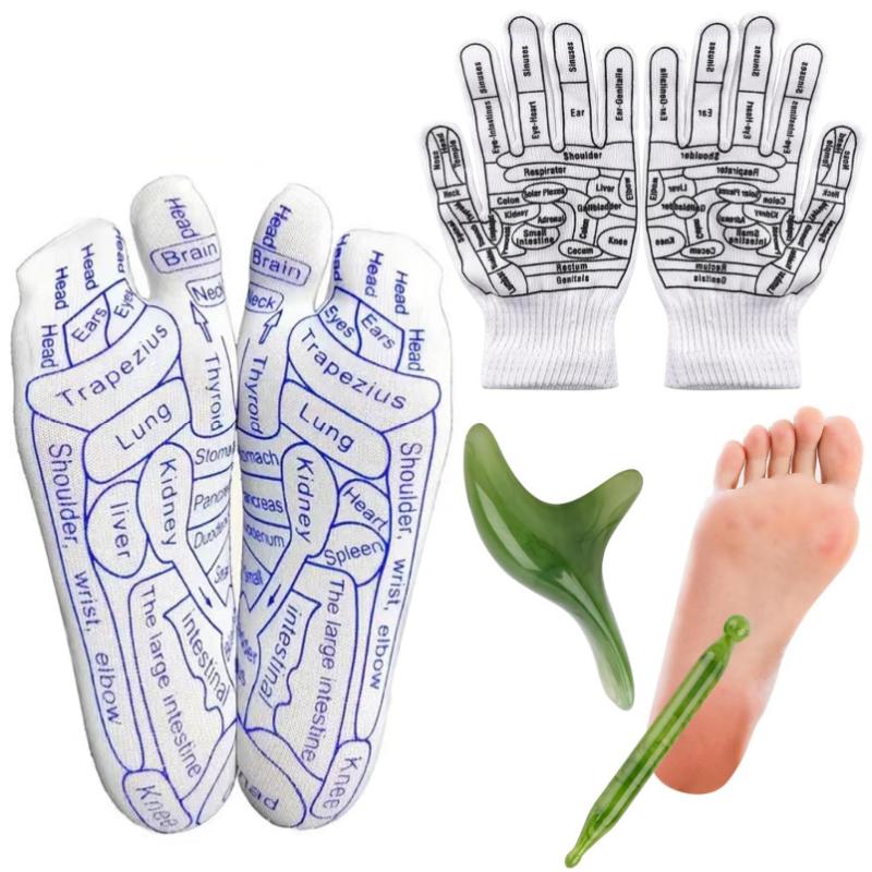 Reflexology Socks with Tools and Gloves Set, Unisex Pressure Point Socks with Reflexology Tools, Acupuncture Socks Kit for Foot Massage, Foot Massage Sock Guide Comfort Body Care