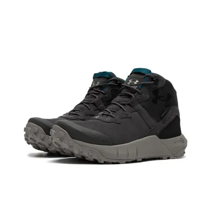 Two-Tone Gray Black Mid Cut Trekking Sneakers Soft Suede & Breathable Mesh Combo Padded High Ankle Collar Sweat Resistant Inner Lining Reinforced Rubber Toe Cap For Forest Hiking & Off-Road Walking