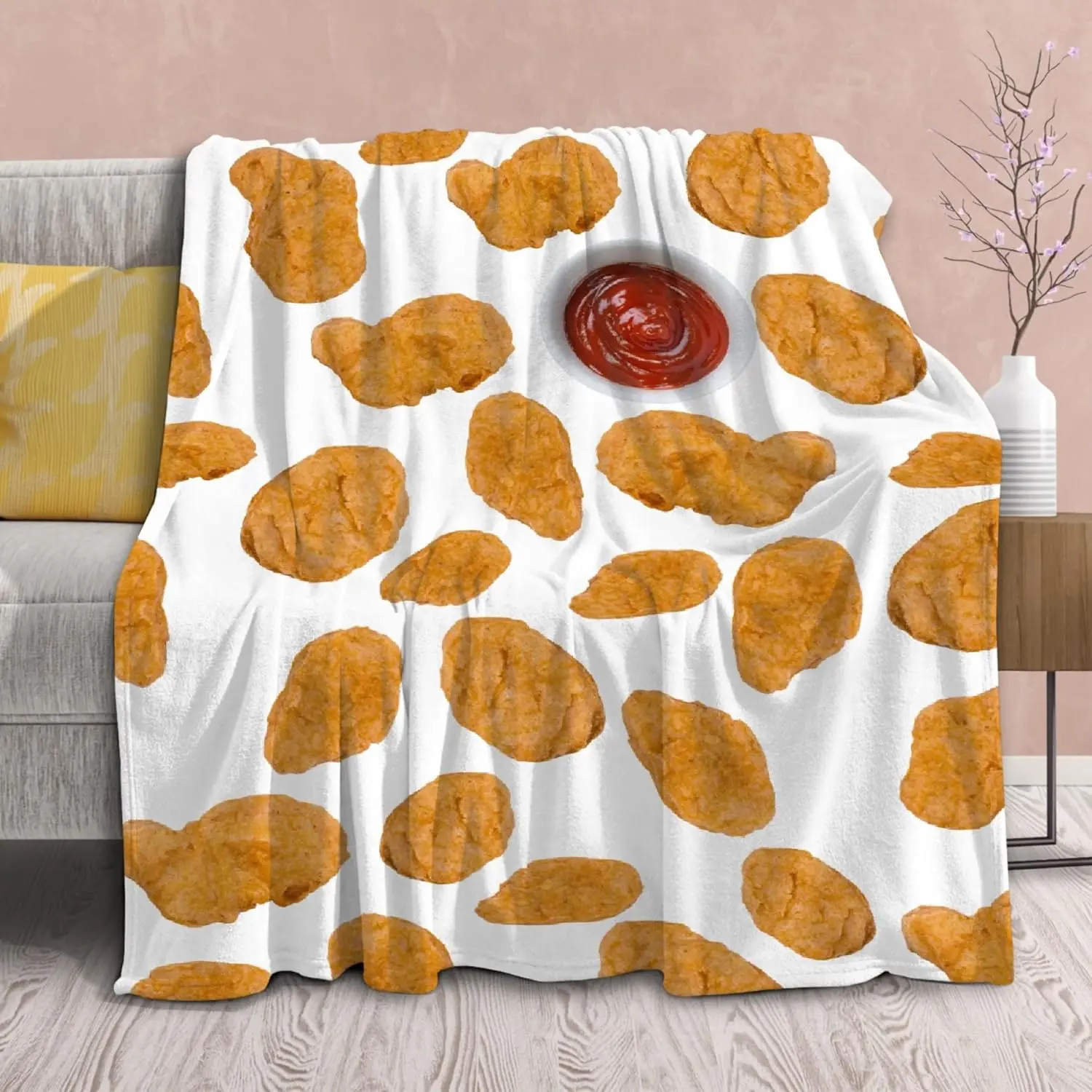 Chicken Nuggets Blanket, Funny Food Flannel Throw Blanket, Soft Cozy Gift for Nugget Lovers, Kids Teens Adults, Couch Bed Blanket