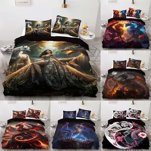 Animal Theme Three-Piece Bedding Set, Dragon Pattern Sheet Set Includes One Fitted Sheet and Two Pillowcases, Universal Size, Bed Sheet Sets