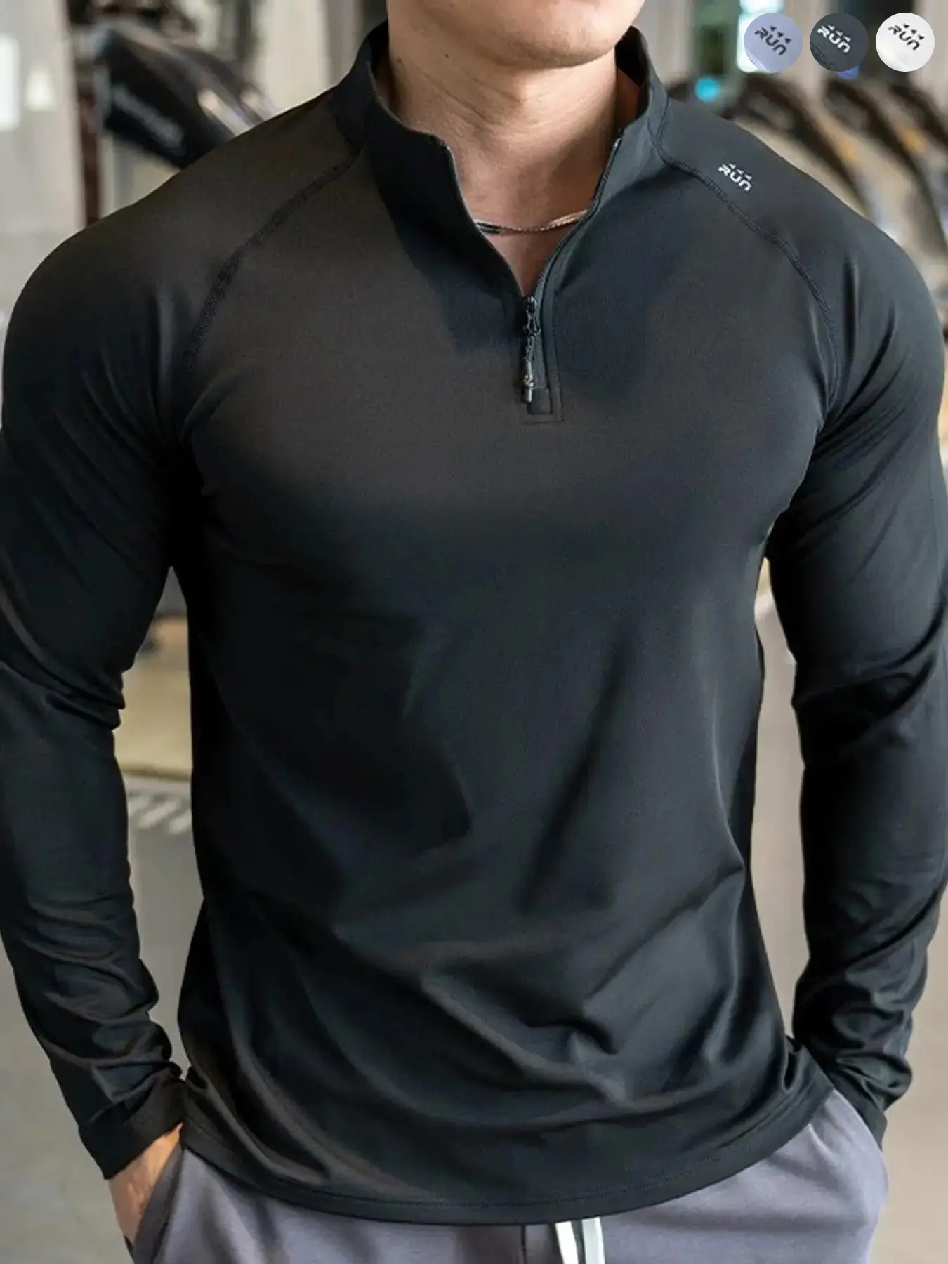 Men's Fall Winter Fleece Lined Long Sleeve T-Shirt, Slim Fit Warm Soft Breathable Half Zip Pullover, Casual Sporty Quick-Dry Top