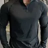 Men's Fall Winter Fleece Lined Long Sleeve T-Shirt, Slim Fit Warm Soft Breathable Half Zip Pullover, Casual Sporty Quick-Dry Top, Casual Sports Tops, Half Zip Sportswear