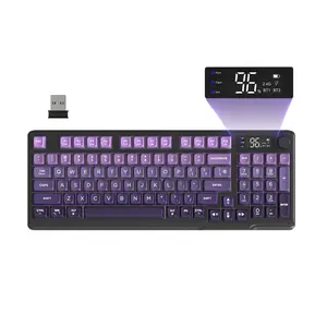 ZIYOU LANG M96 Wireless Dual Mode Bluetooth/2.4Ghz Gaming Membrane Keyboard, PBT Keycaps Silent Keys with Knob & Display, 2000 mAh USB-C Rechargeable Rainbow Backlit Computer Keyboard, 94 Key ANSI Layout for Win Mac PC Gamer