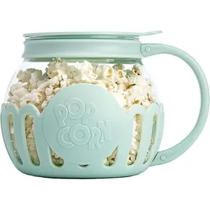 Ecolution Patented Micro-Pop Microwave Popcorn Popper with Temperature Safe Glass, 3-in-1 Lid Measures Kernels and Melts Butter, Made Without BPA, Dishwasher Safe, 1.5-Quart, Aqua