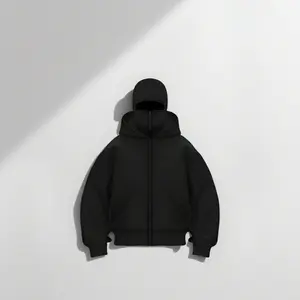 Balaclava Hoodie With Buit-in Zip - Black Polyester Long sleeve Men's Athletic sweatshirt for Autumn Winter Sports & Casual Wear