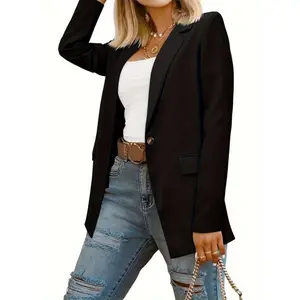 Womens Casual Blazers Open Front Long Sleeve Work Office Suit Jackets Blazer Fitted Basic Lapel Collar with Button Design & Pockets