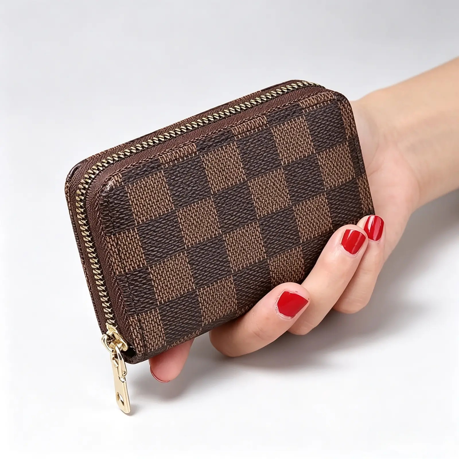 Portable Zip Card Holder, Stylish Geometric Checkered Card Organizer, Multi-Slot Compact Mini Wallet, Zipper Card Case Perfect for Everyday Carry