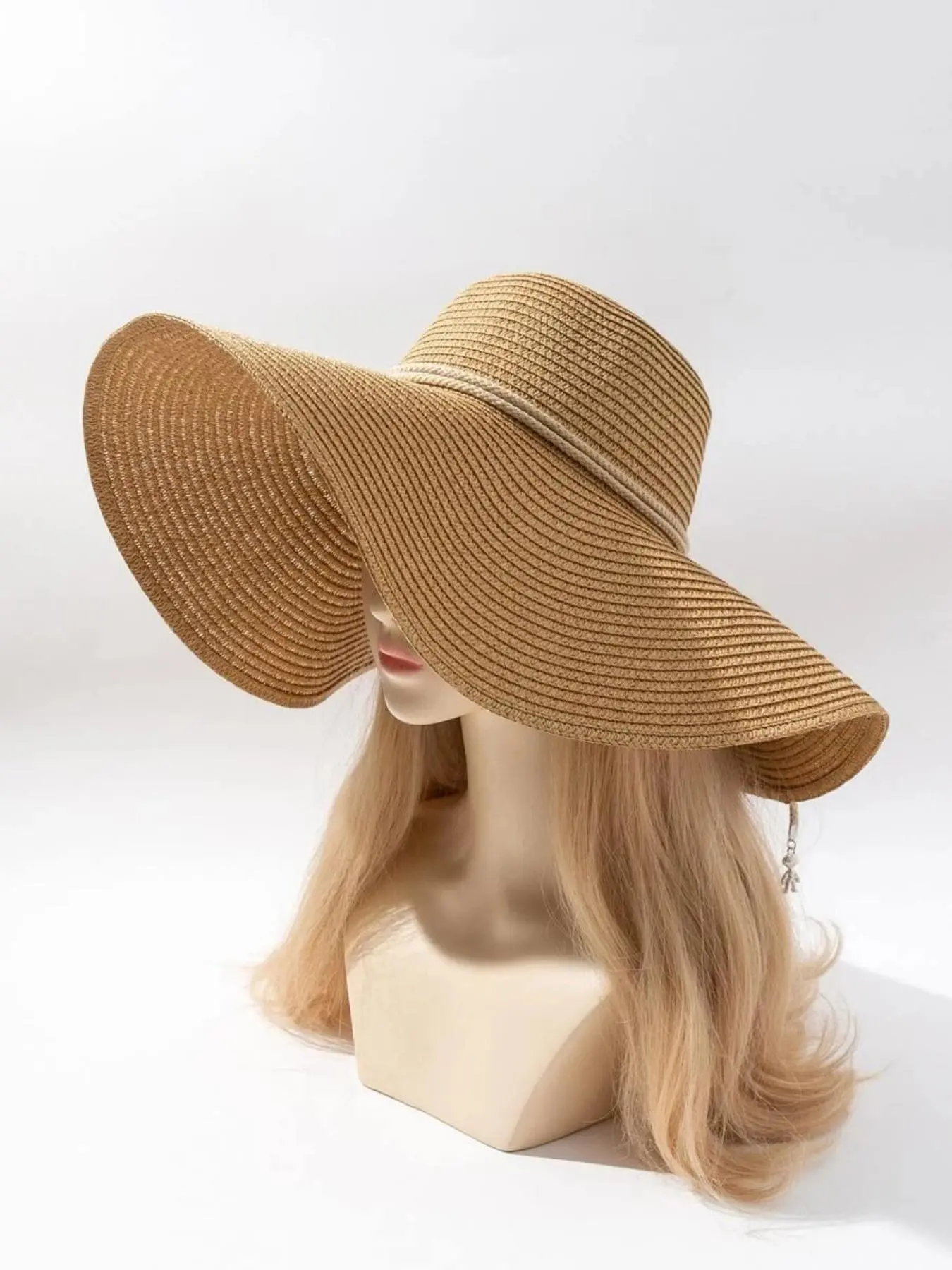 Large Brim Astronaut Straw Hat, Foldable Vacation Beach Sun Protection Cap, Wide Brim Design, Perfect Summer Accessory, Rope Brim Hat, Casual Hat