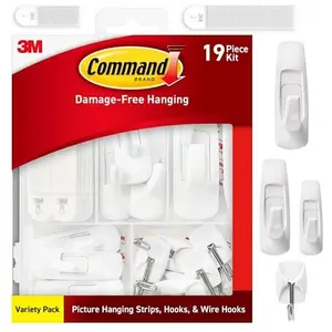 Command Variety Pack, Including 10 Pairs of Picture Hanging Strips, 6 Wire Hooks and 8 Utility Hooks for Hanging, Organization and Storage, Damage-Free Hanging Up to 19 Items, 1 Kit